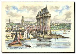 Modern Postcard Saint Servan Solidor Tower and the harbor