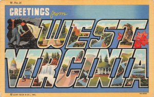 GREETINGS FROM WEST VIRGINIA LARGE LETTER COAL MINING POSTCARD (c. 1940s)