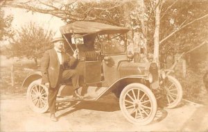 Man with Car Automobile Real Photo Vintage Postcard AA28153