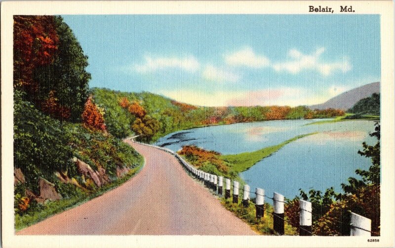 Belair Md Maryland Road Hwy Vintage LInen Postcard Tichnor Quality Views UNP 