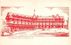 ST ANDREWS NEW BRUNSWICK CANADA  THE ALGONQUIN HOTEL~LINE DRAWING POSTCARD 1960s