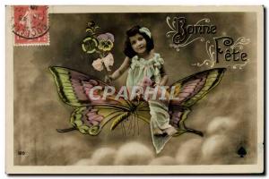 Old Postcard Butterfly Child