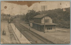 HYDE PARK MA RAILROAD STATION RAILWAY DEPOT ANTIQUE REAL PHOTO POSTCARD RPPC