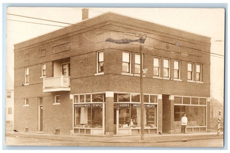 c1910's Dry Goods Grocery Store Barber Shop Salem Ohio OH RPPC Photo Postcard