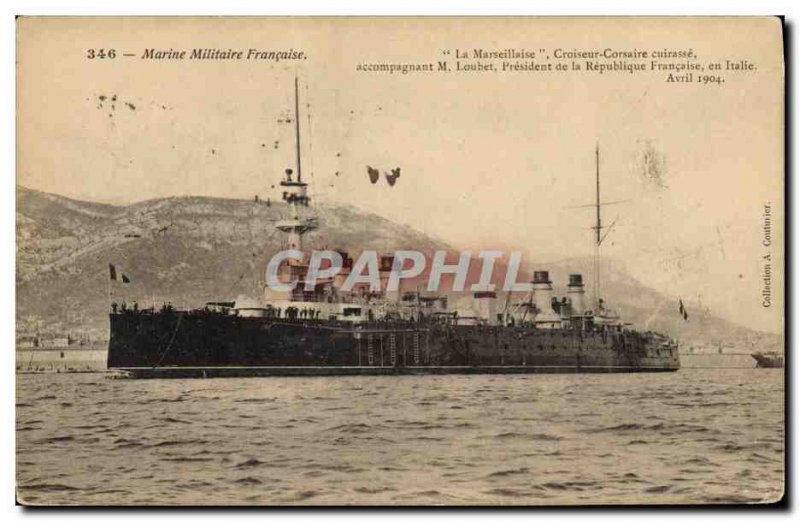 Old Postcard Boat Cruiser Corsaire La Marseillaise breastplate accompanying M...