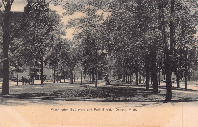 DETROIT MICHIGAN~WASHINGTON BOULEVARD & PARK STREET~1900s PHOTO POSTCARD