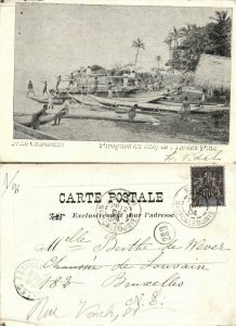 New Caledonia, ISLE OF PINES, Native Kanak People with Pirogues (1905) Postcard