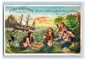 1880s Ayer's Hair Vigor Fantasy Shipwreck Lovely Mermaids F105