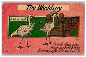 1908 The Wedding Couple Stork To The Bridal Chamber Decatur IL Antique Postcard 