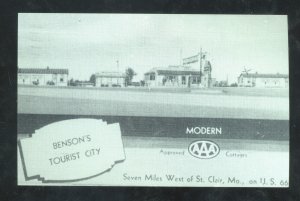 ST. CLAIR MISSOURI ROUTE 66 BENSON TOURIST CITY MOTEL POSTCARD MO.