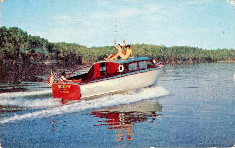 MISSISSIPPI RIVER-MOTORBOATING-WOOD CABIN CRUISER POSTCARD 1968