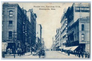 c1910 Nicollet Ave East 7th St Horse Carriage Minneapolis Minnesota MN Postcard