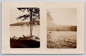 Oquaga Lake NY RPPC Boats On Shore Broome County New York Photo Postcard A48