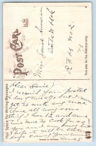 Christmas Postcard Angel On The Window Christmas Tree Train Toys Embossed c1910s