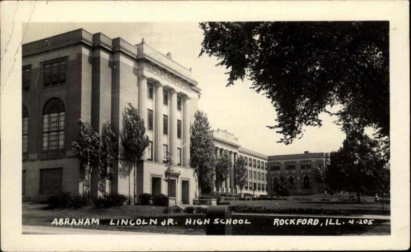 Rockford Illinois IL Abraham Lincoln High School Real Photo Vintage Postcard