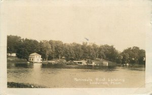 Postcard RPPC 917 Minnesota Lindstrom peninsula boat landing roadside 23-12317