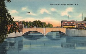 Vintage Postcard 1943 Main Street Bridge Nashua New Hampshire NH F.P. Trow Pub.