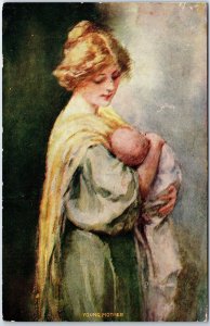 VINTAGE POSTCARD MOTHER AND CHILD MAILED FROM BARTLETT OHIO (SCARCE CANCEL)