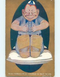 Pre-Linen comic SMILING BOY WITH BIG FEET AND LITTLE HAT HL2756