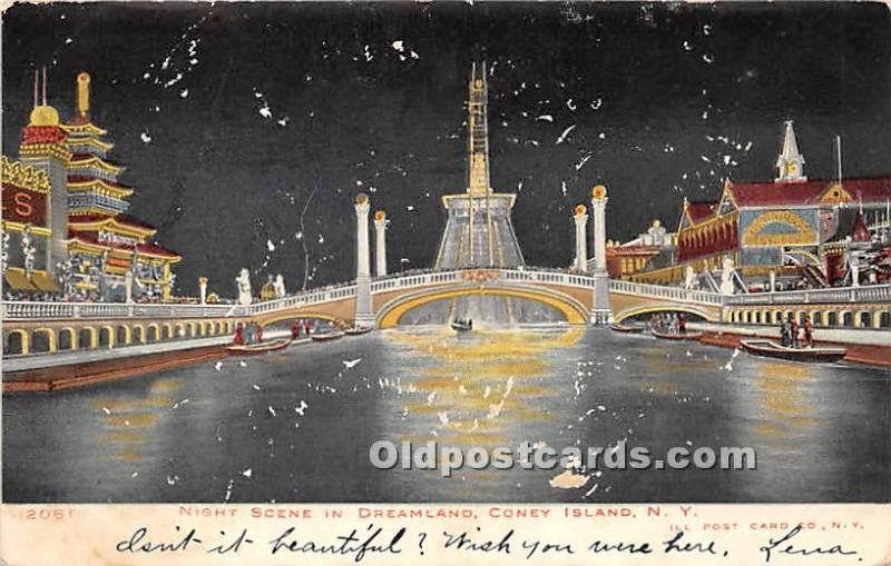 Night Sce Coney Island, NY, USA Amusement Park 1905 a lot of paint chips on f...