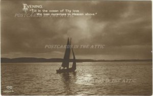 Ocean - Sail Boat - Twilight - Ephemera - Travel Souvenir - Night Scene Vintage