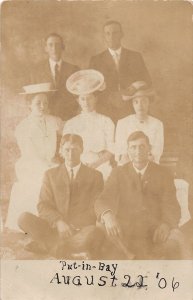 J56/ Put-In-Bay Ohio RPPC Pennant Postcard 1906 Studio Bench 323