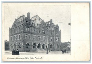 1909 Government Buildings & Post Office Horse Carriage Peoria Illinois Postcard