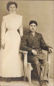 Tillamook Oregon OR Studio Young Man & Woman Real Photo Postcard c1910