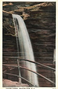 Vintage Postcard Cavern Tunnel Beautiful Sight Waterfalls Watkins Glen New York