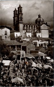 RPPC Postcard Mexico Guerrero Taxco Mercado Nuevo / New Market Church 1940s K45