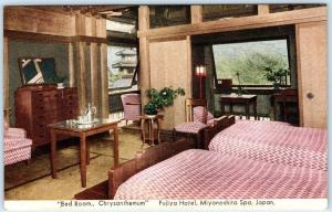 JAPAN ~ FUJIYA HOTEL Miyonoshita Spa  BED ROOM Chrysanthemum  1951 Postcard