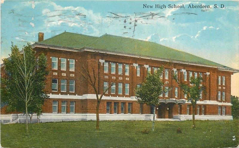 Aberdeen South Dakota~New High School~1918 Postcard 