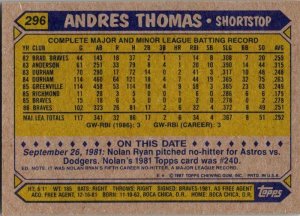 1987 Topps Baseball Card Andres Thomas Atlanta Braves sk3117