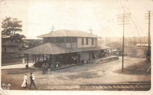 RPPC TRAIN DEPOT MILITARY PANAMA? REAL PHOTO POSTCARD (c. 1920s)
