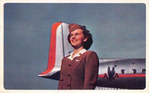 American Airlines Flight Flag Ship Attendant Stewardess Postcard