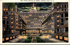 Vtg Atlantic City New Jersey NJ Hotel Dennis at Night 1920s Postcard