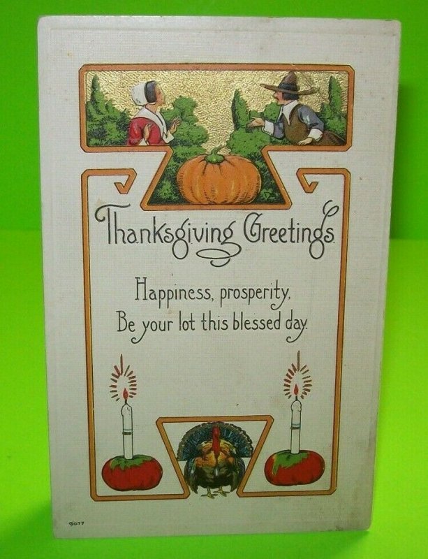 Thanksgiving Postcard Vintage Embossed Series 9077 Bergman Unused 1913 Creased