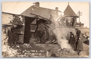 Butterfield MN Folk Stand on Tipped Train Engine After Wreck~Winter RPPC 1/1911