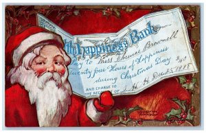 1908 Christmas Santa Claus Bank Cheque Holly Berries Embossed Dover NH Postcard