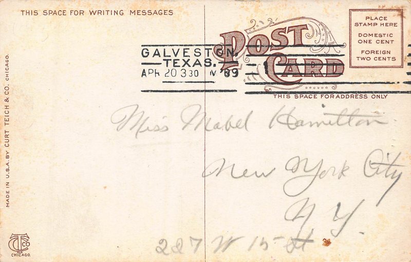 East End of Sea Wall, Galveston, Texas, Early Postcard, Used in 1909