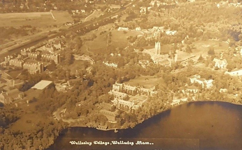 C.1920s Rare! Wellesley College Mass Aerial View RPPC Real Photo Postcard A10