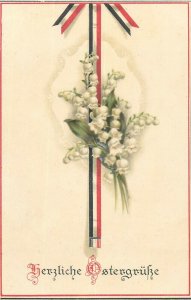 Germany World War 1914-1918 Easter greetings postcard lily of the valley & flag