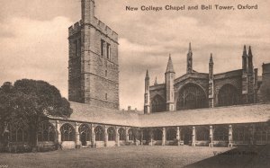 Vintage Postcard 1910's New College Chapel & Bell Tower Oxford UK