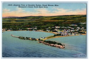 1948 Airplane View Picturesque Harbor Grand Marais Minnesota MN Antique Postcard