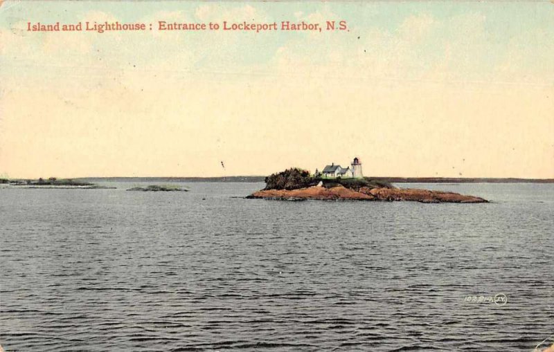 Lockeport Harbor N.S. Canada view of Island and Lighthouse antique pc ZD549902