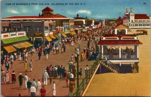 Boardwalk From Oak Ave, Wildwood by the Sea NJ c1940 Vintage Postcard O80