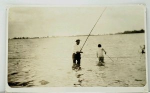 RPPC Men Fishing IN the Lake Real Photo Postcard J5