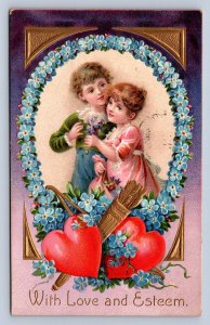 J93/ Valentine's Day Love Holiday Postcard c1910 Children Hearts 510