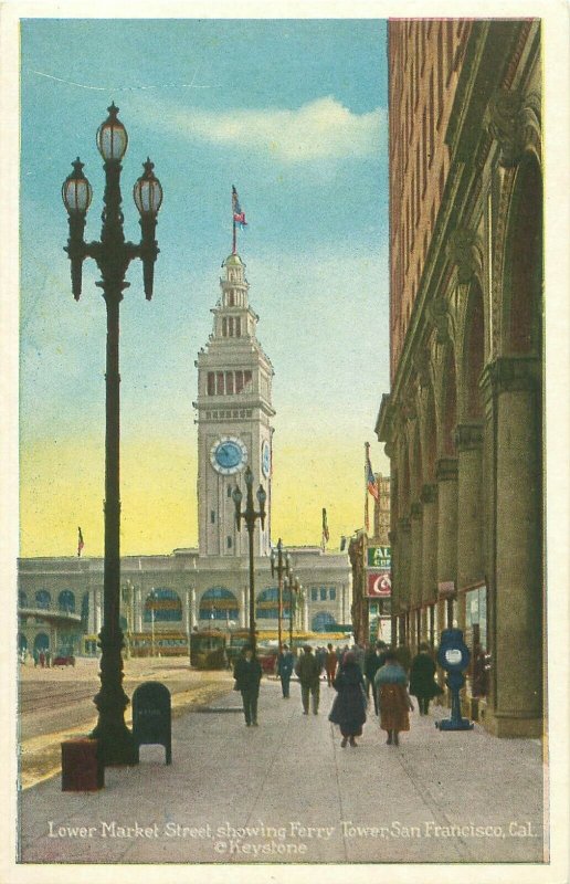 Lower Market St, San Francisco CA Coke Sign, Mailbox, People Vintage Postcard