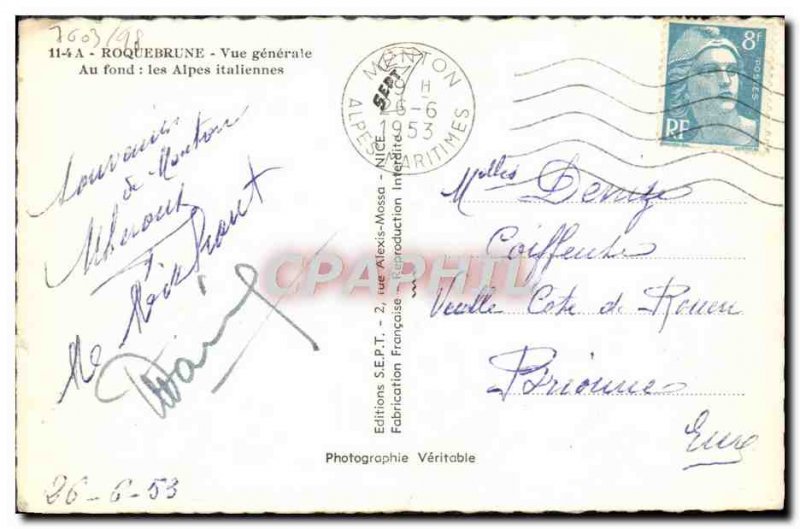Modern Postcard Roquebrune General view The Italian Alps